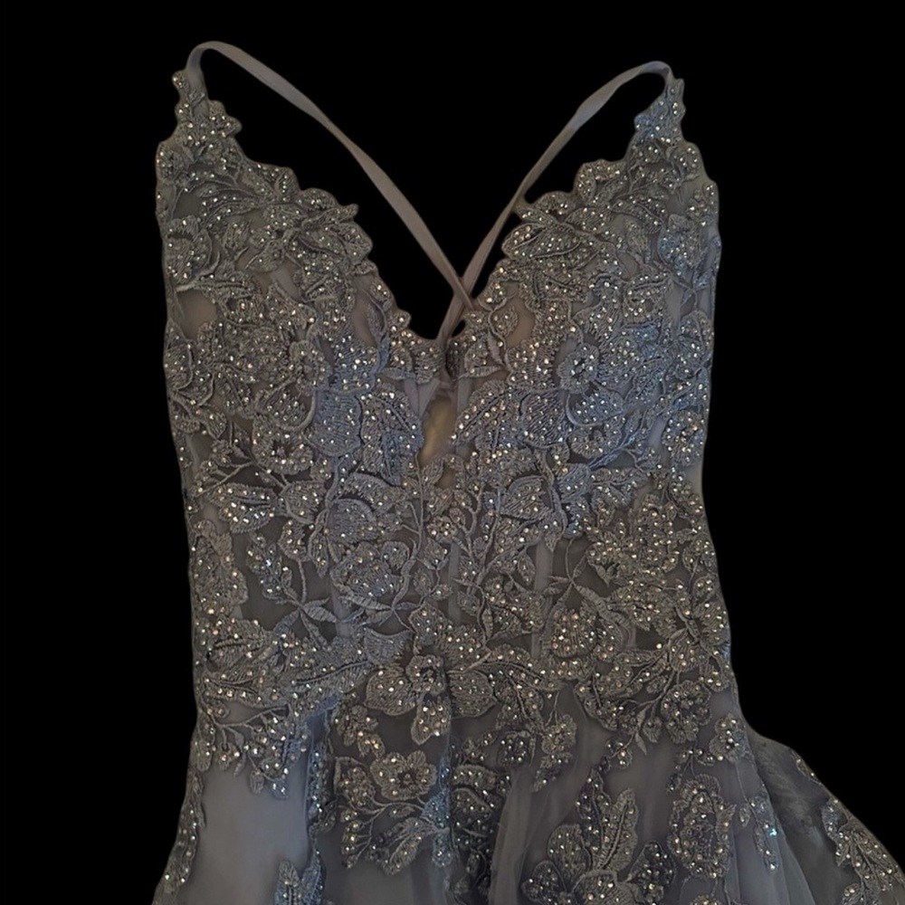 Light Blue Rhinestone A Line Prom Dress - Picture 4 of 7